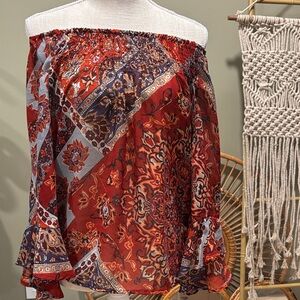 Bohemian Red and Orange Patterned top